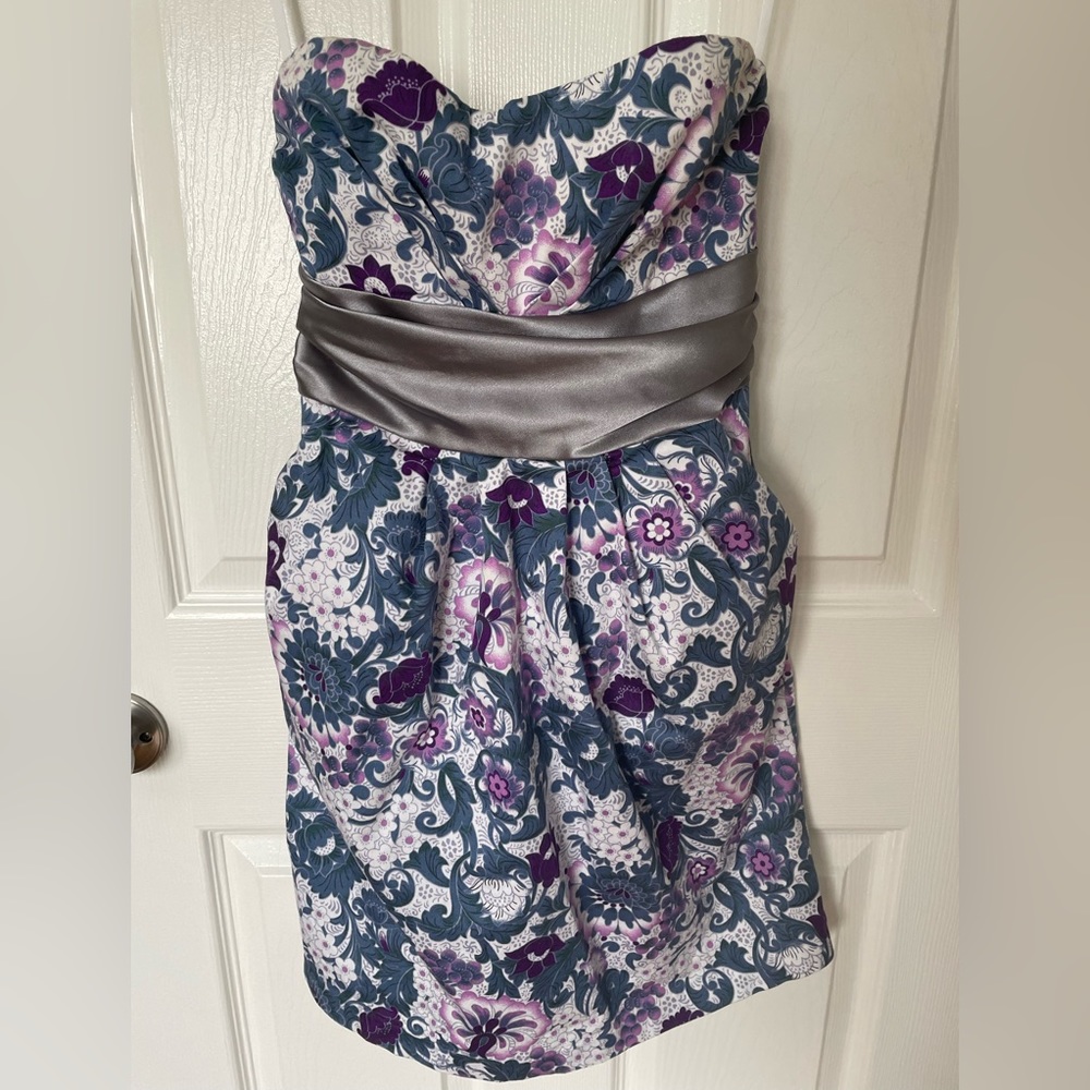 Strapless Floral Mini Dress with Pockets